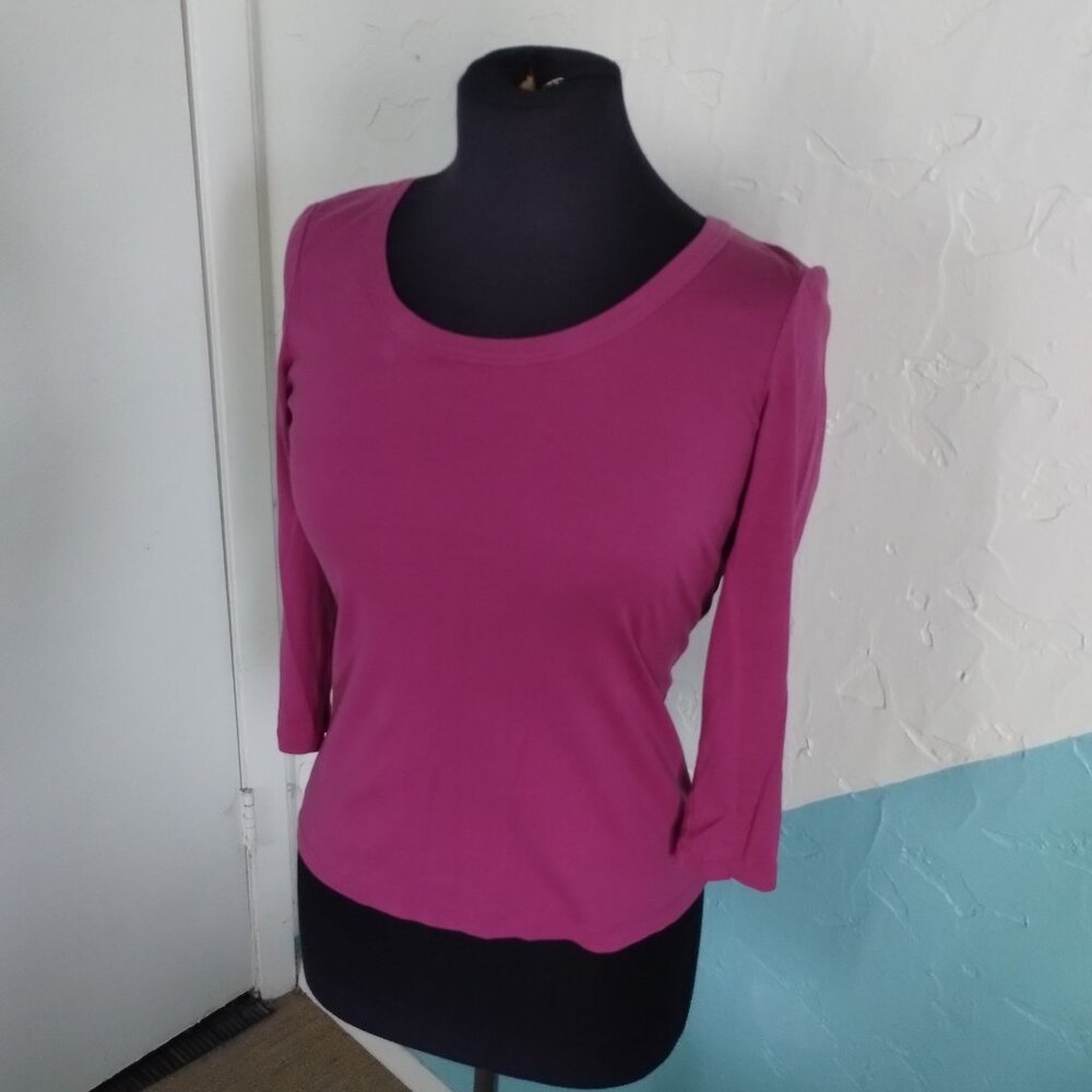 Lafayette 148 New York Magenta 3/4 Sleeve Top - Picture 9 of 10